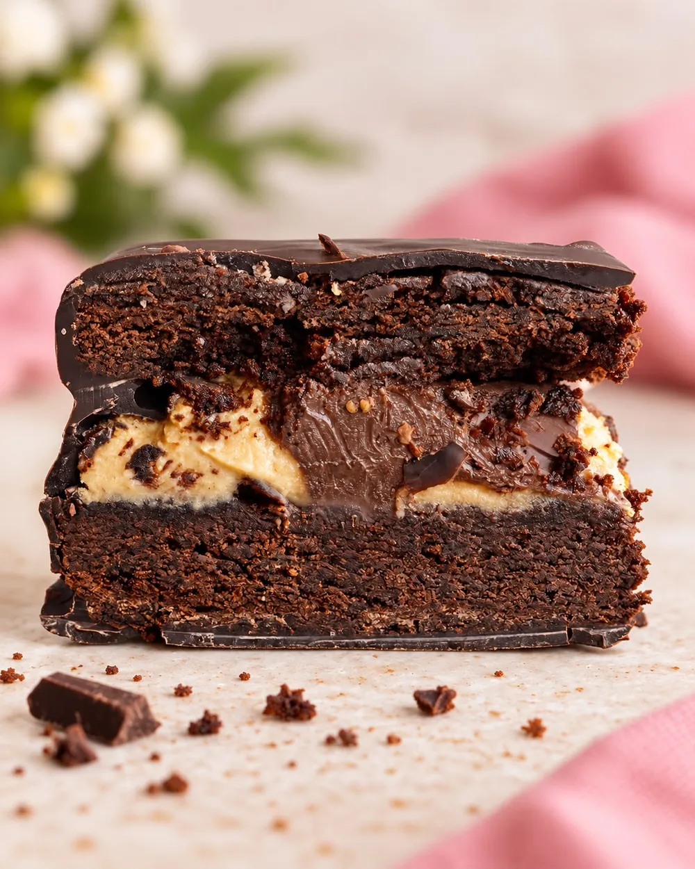 Alfajor de chocolate, café y Nutella, con cobertura de chocolate negro